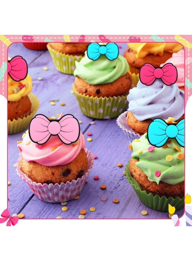 Honeydak 48 Pcs Kitty Cupcake Ring Kawaii Birthday Decorations Pink Blue Cartoon Cat Cake Topper Ring Bow Cupcake Topper Birthday Party Decorations for Girls Kitten Theme Party  - Image 5
