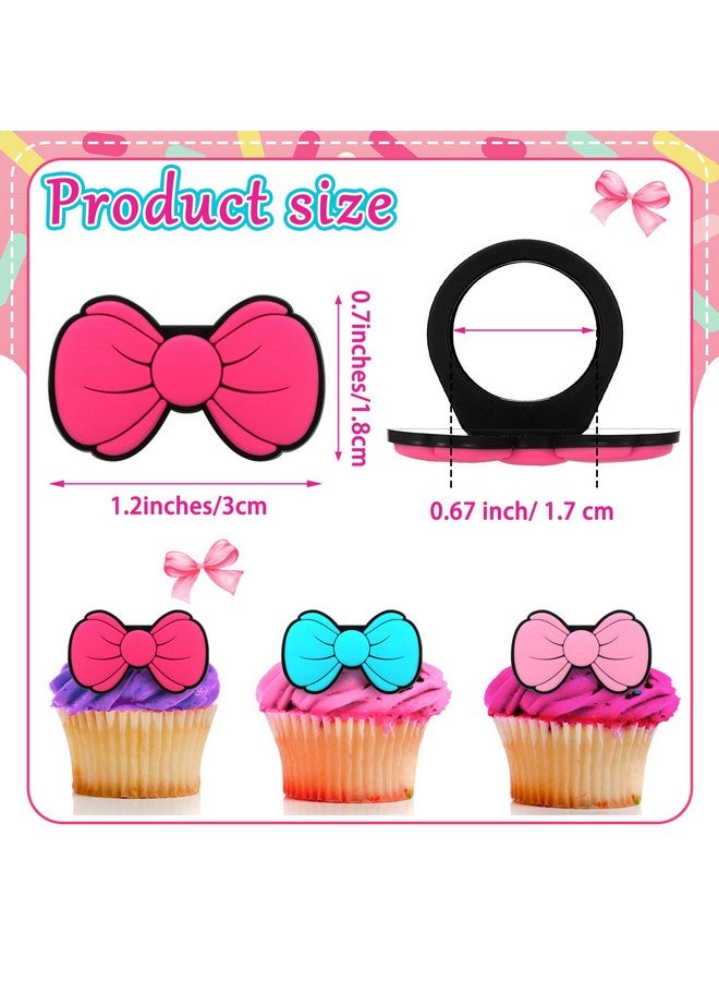 Honeydak 48 Pcs Kitty Cupcake Ring Kawaii Birthday Decorations Pink Blue Cartoon Cat Cake Topper Ring Bow Cupcake Topper Birthday Party Decorations for Girls Kitten Theme Party  - Image 2