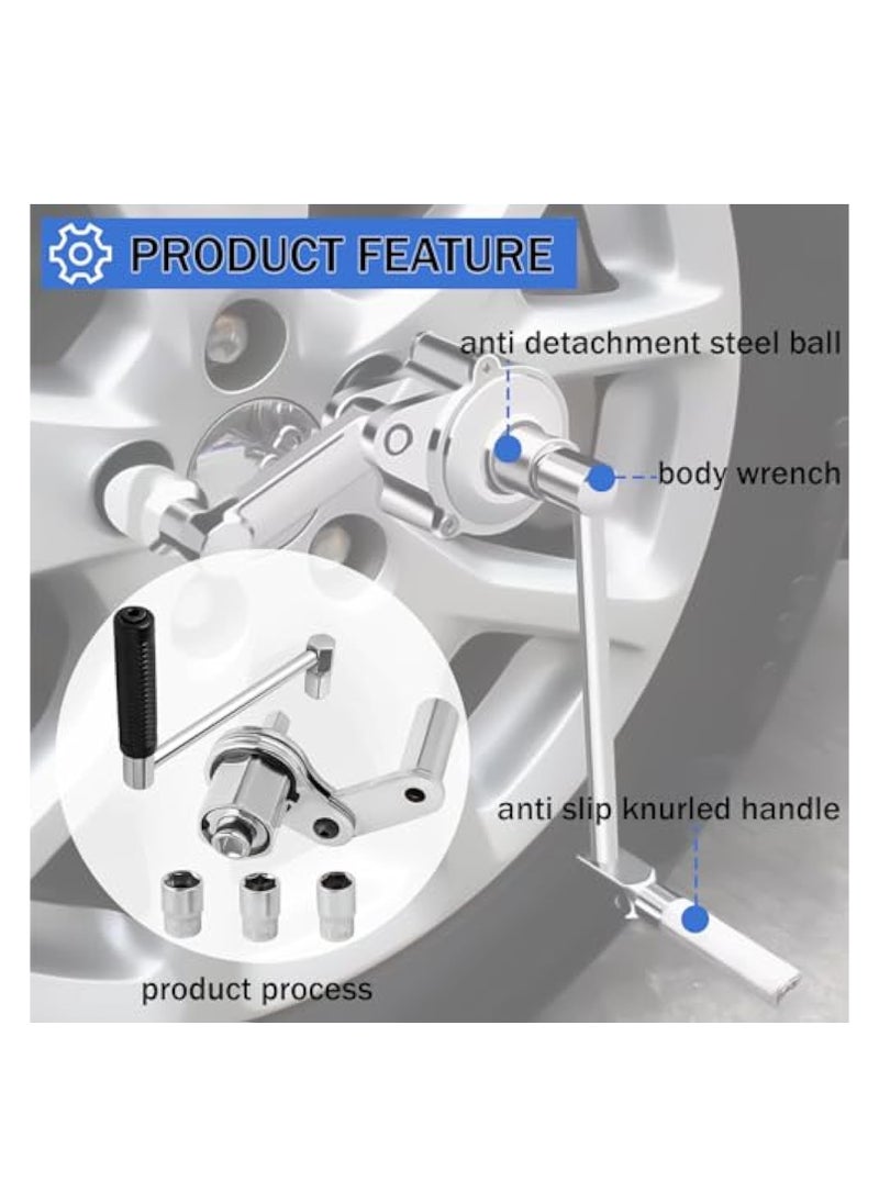 Torque Multiplier, Heavy Duty Torque Multiplier Wrench Set,  Click Torque Wrench with Bit Sockets, for Lug Nut Remover 1/2 Drive 1:16 Labor Saving Wrench with 17mm/19mm/21mm Sockets
