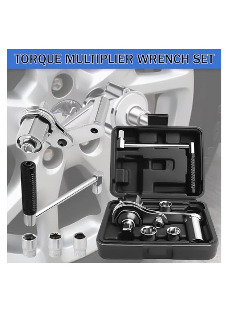Torque Multiplier, Heavy Duty Torque Multiplier Wrench Set,  Click Torque Wrench with Bit Sockets, for Lug Nut Remover 1/2 Drive 1:16 Labor Saving Wrench with 17mm/19mm/21mm Sockets