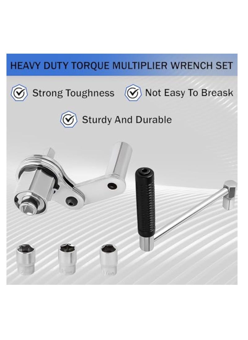 Torque Multiplier, Heavy Duty Torque Multiplier Wrench Set,  Click Torque Wrench with Bit Sockets, for Lug Nut Remover 1/2 Drive 1:16 Labor Saving Wrench with 17mm/19mm/21mm Sockets