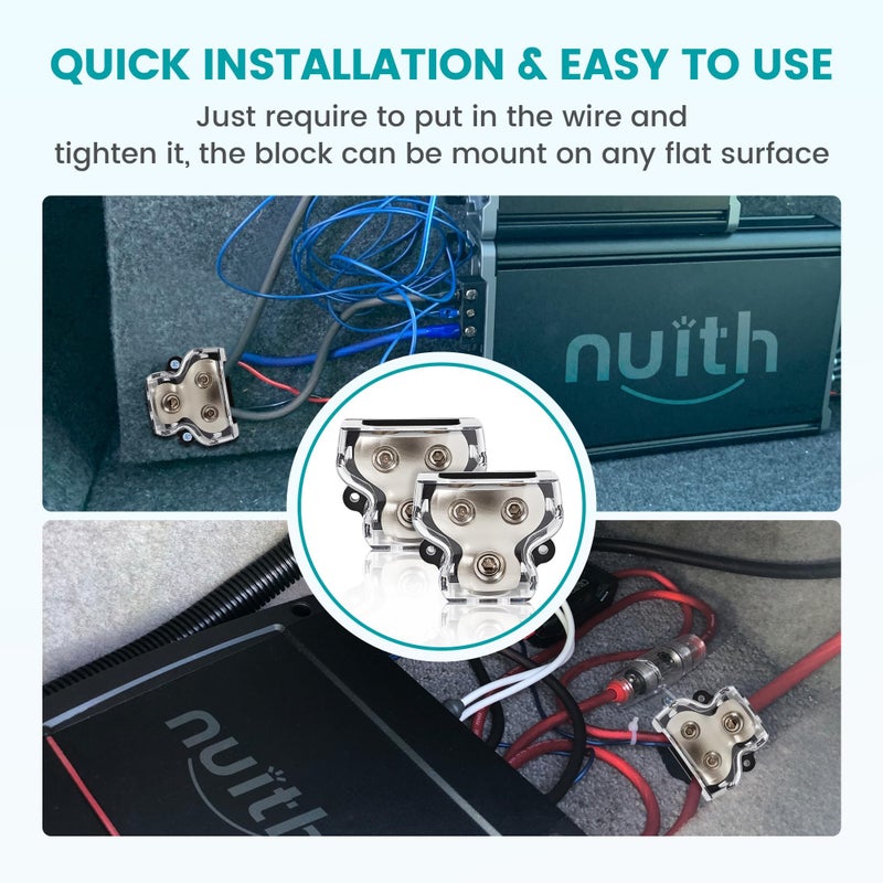 NuIth 2PCS 2-Way Power Distribution Block, 0/2/4 Gauge Input in 4/8 Gauge Out Auto Stereo Ground Distribution Blocks 2 Way for Car Audio Amplifier Splitter - Image 5