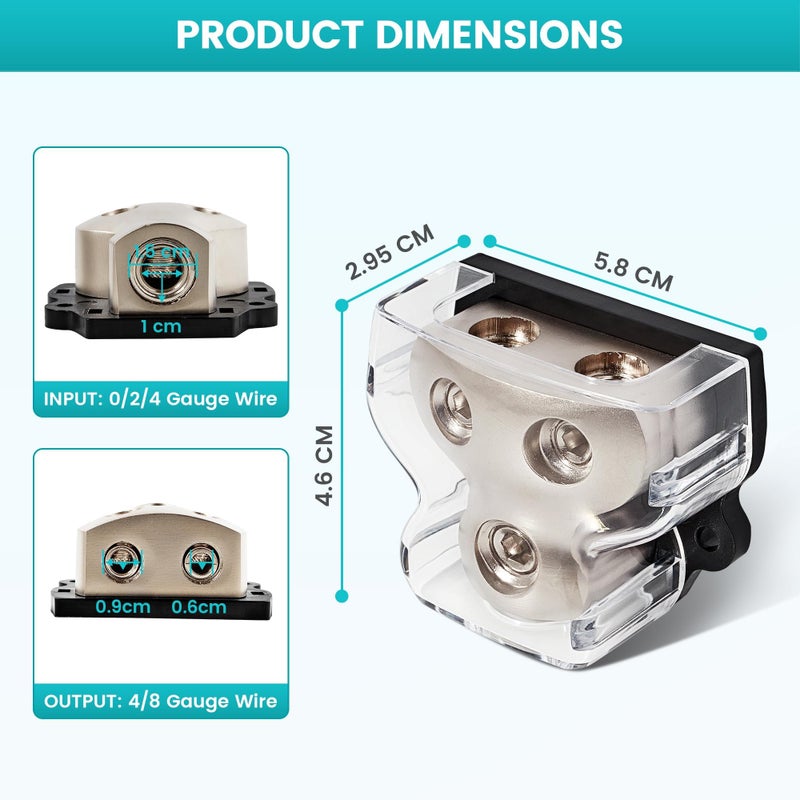 NuIth 2PCS 2-Way Power Distribution Block, 0/2/4 Gauge Input in 4/8 Gauge Out Auto Stereo Ground Distribution Blocks 2 Way for Car Audio Amplifier Splitter - Image 3