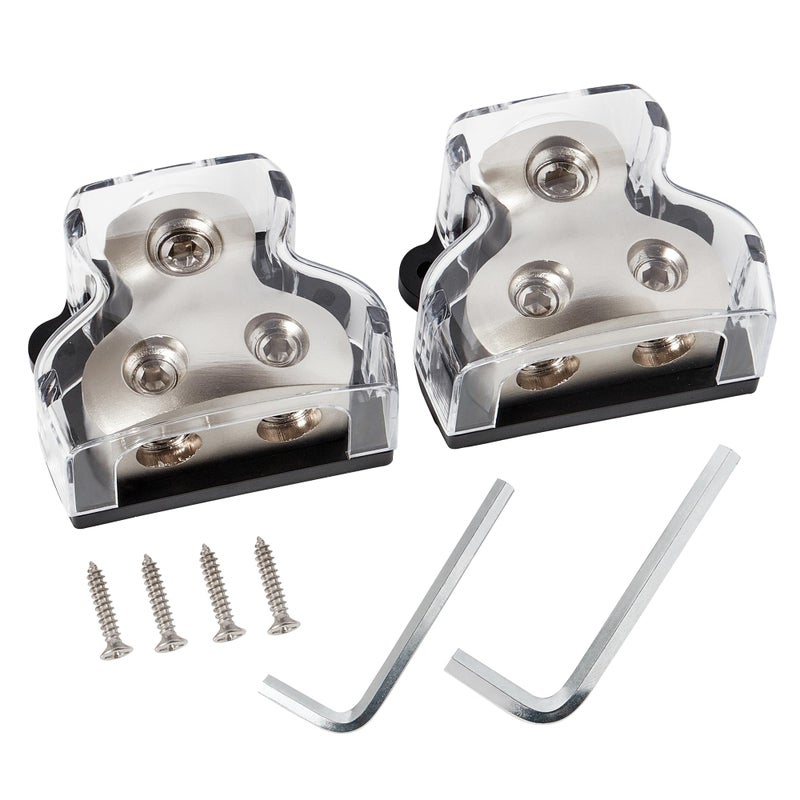 NuIth 2PCS 2-Way Power Distribution Block, 0/2/4 Gauge Input in 4/8 Gauge Out Auto Stereo Ground Distribution Blocks 2 Way for Car Audio Amplifier Splitter - Image 1