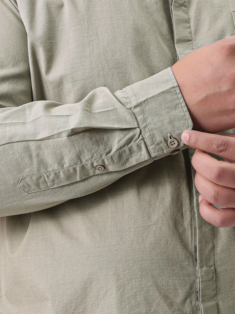 Urbano Fashion  Urbano Plus Men's Light Olive Cotton Full Sleeve Regular Fit Casual Solid Shirt with Band Collar  | Best Price UAE