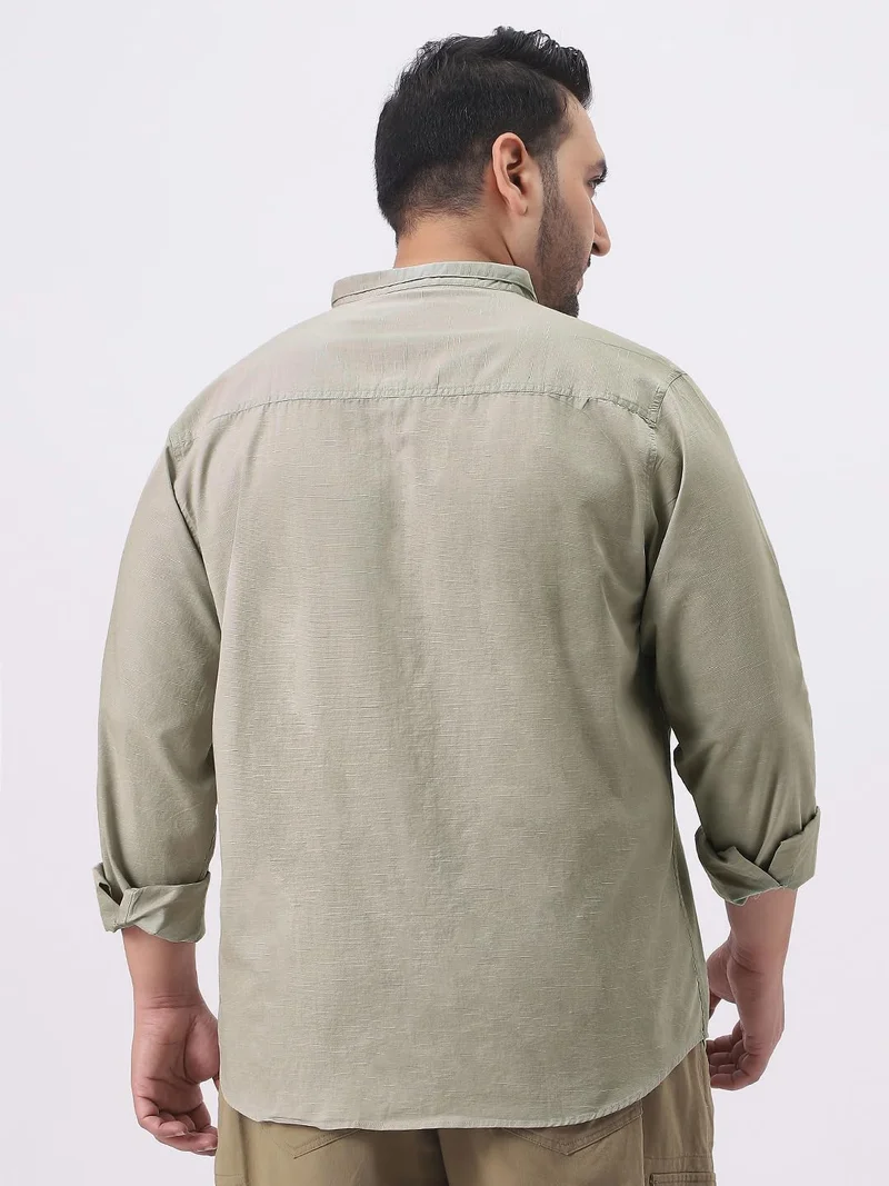Urbano Fashion  Urbano Plus Men's Light Olive Cotton Full Sleeve Regular Fit Casual Solid Shirt with Band Collar  | Best Price UAE