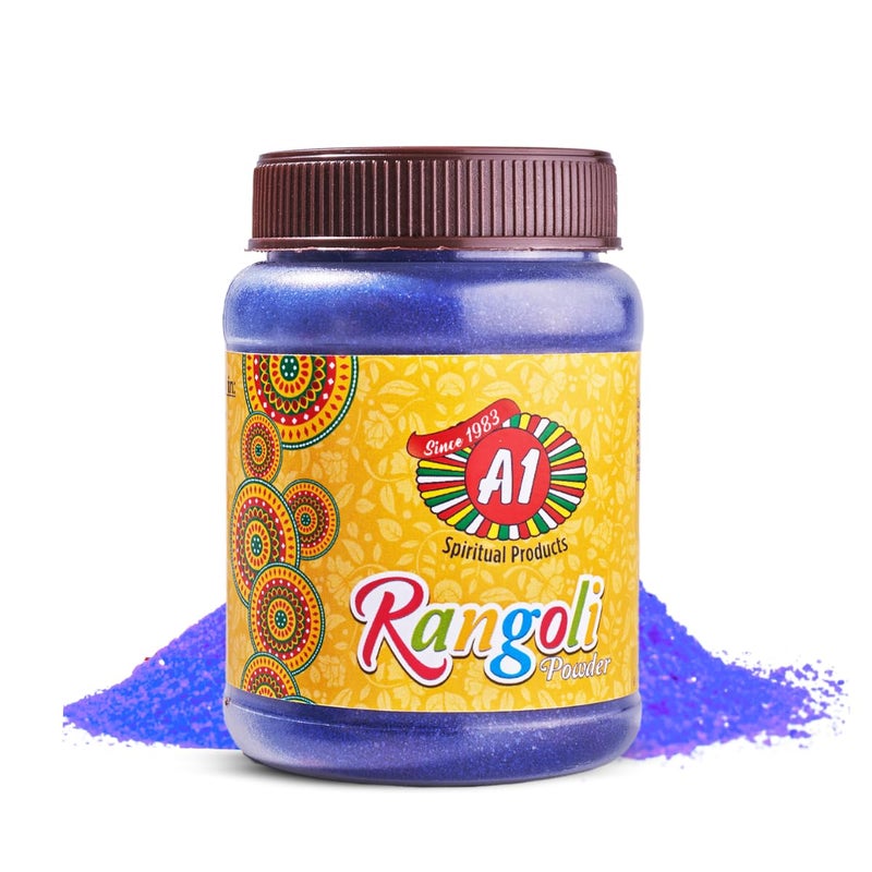 A1 A1 Rangoli Powder Muggu Pindi Box 300 GMS for Floor Art and Festival Decoration Peacock Blue  - Image 1