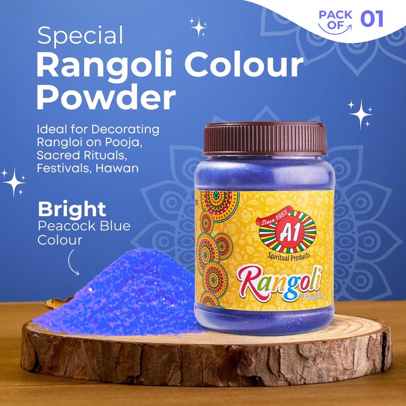 A1 A1 Rangoli Powder Muggu Pindi Box 300 GMS for Floor Art and Festival Decoration Peacock Blue  - Image 2