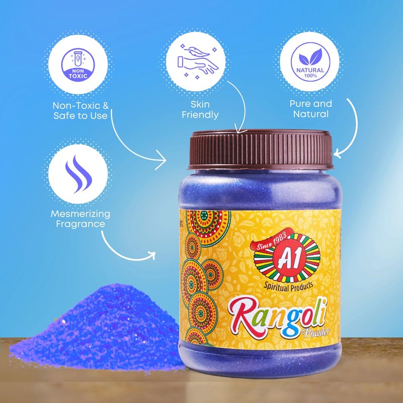 A1 A1 Rangoli Powder Muggu Pindi Box 300 GMS for Floor Art and Festival Decoration Peacock Blue  - Image 4