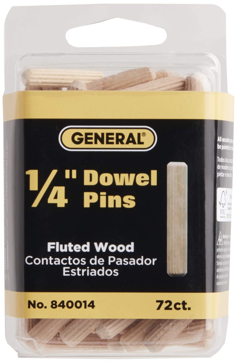 General Tools 840014 1/4-Inch Fluted Wood Dowel Pins, 72 Count (Pack of 1) - Image 1