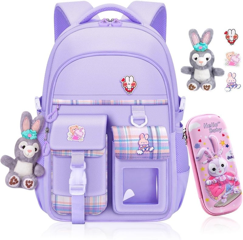 HOOKOR School Bag For Girls, Bunny School Student Backpacks, Waterproof Backpack, Accessories Plush Pendant For Teens Girls Women Students School Bag - Image 1