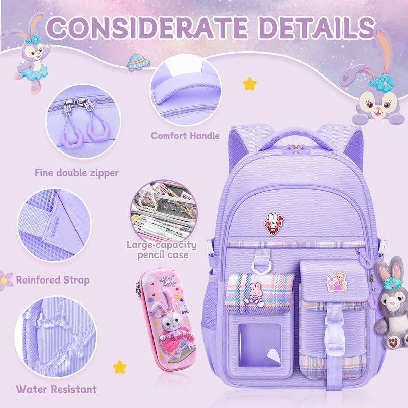 HOOKOR School Bag For Girls, Bunny School Student Backpacks, Waterproof Backpack, Accessories Plush Pendant For Teens Girls Women Students School Bag - Image 5