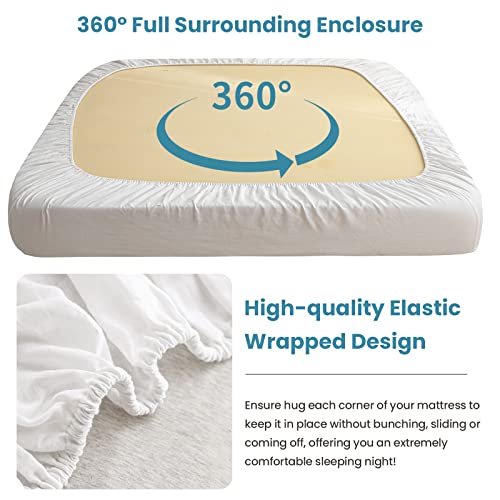 King Linens 100% Linen Fitted Sheet Stone Washed Solid Color - (1 Piece) 14 inch Deep Pocket Mattress Cover Soft Natural Breathable Farmhouse - White, King Size - Image 3