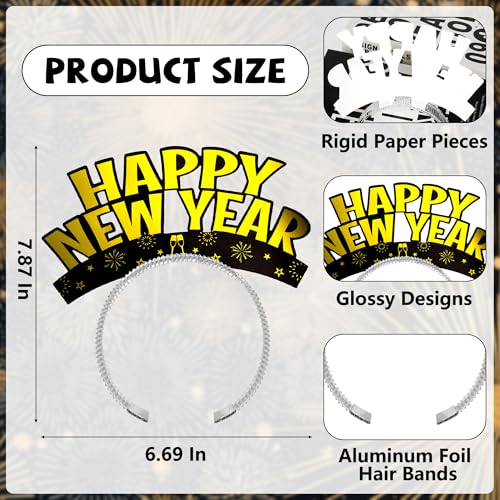 Melisheer 24PCS Happy New Year Headband Aluminum Foil New Years Eve Party Supplies Happy New Year Party Favors Headbands Tiara Accessories in Gold Silver Black for Eve Family Gathering Party Decorations - Image 5
