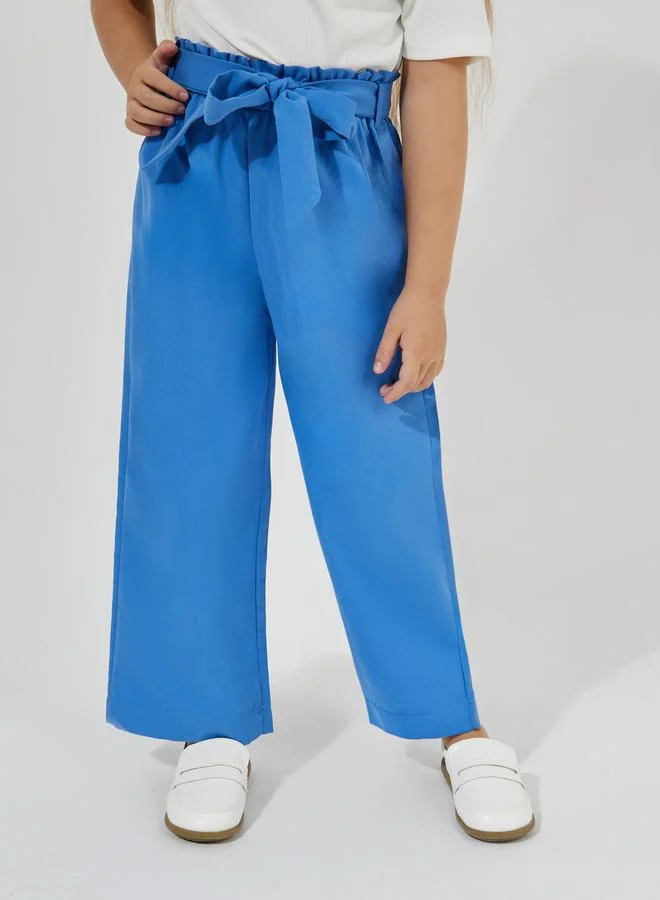 Styli Frill Detail T-Shirt & Wide Leg Pants Set
