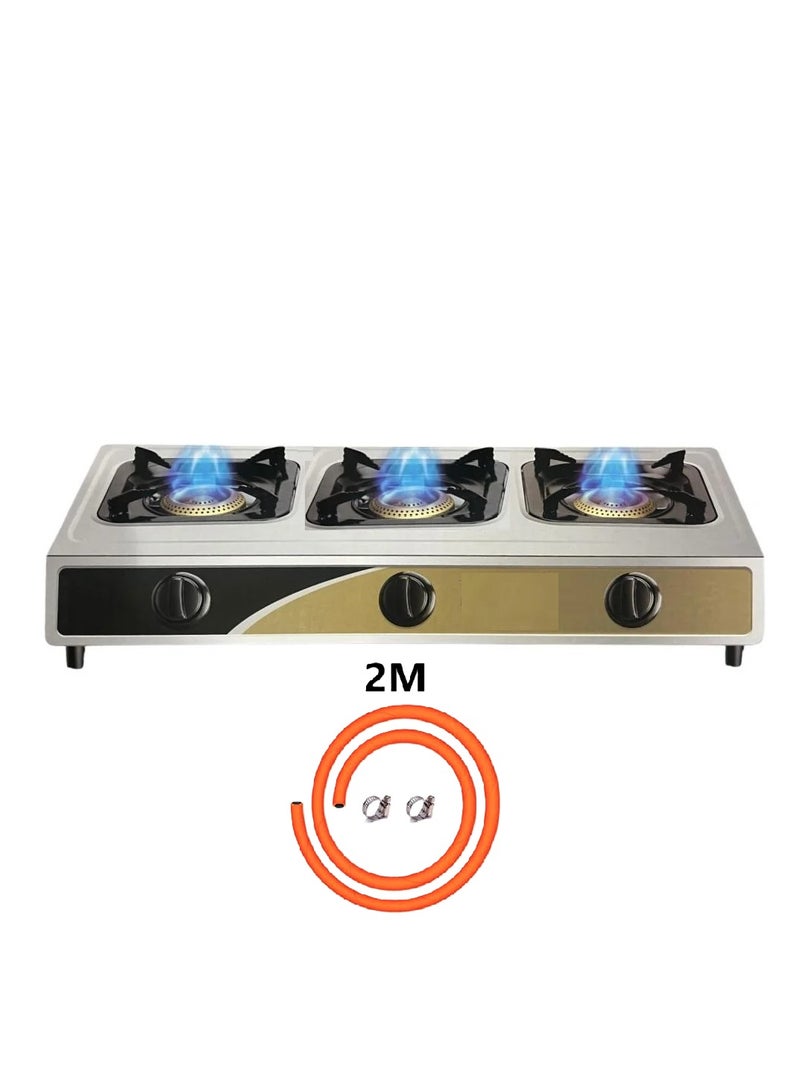 Microplus Three-burner gas stove with automatic ignition and stainless steel surface with a 2-meter gas range - Image 1
