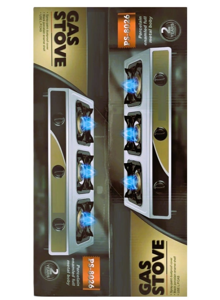 Microplus Three-burner gas stove with automatic ignition and stainless steel surface with a 2-meter gas range - Image 2