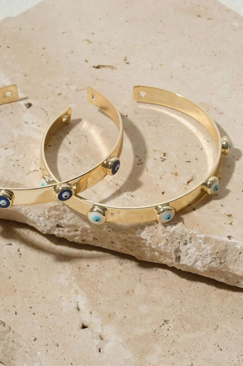 Sosha Elegance  Light Blue Plain Evil eye studded golden kada / bangle / bracelet for Women | Best Price UAE