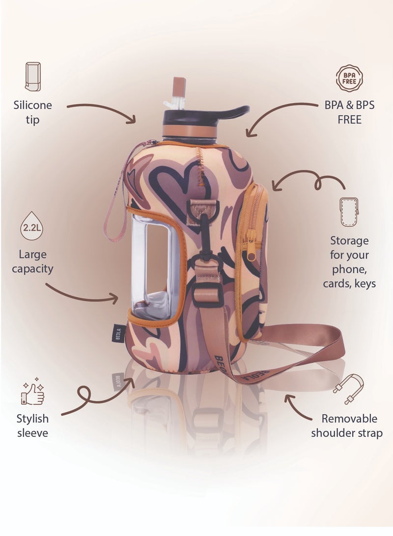 BEOLA زجاجة مياه كبيرة للجيم نصف جالون مع حافظة، باور نيود - 2.2 لتر - Image 5