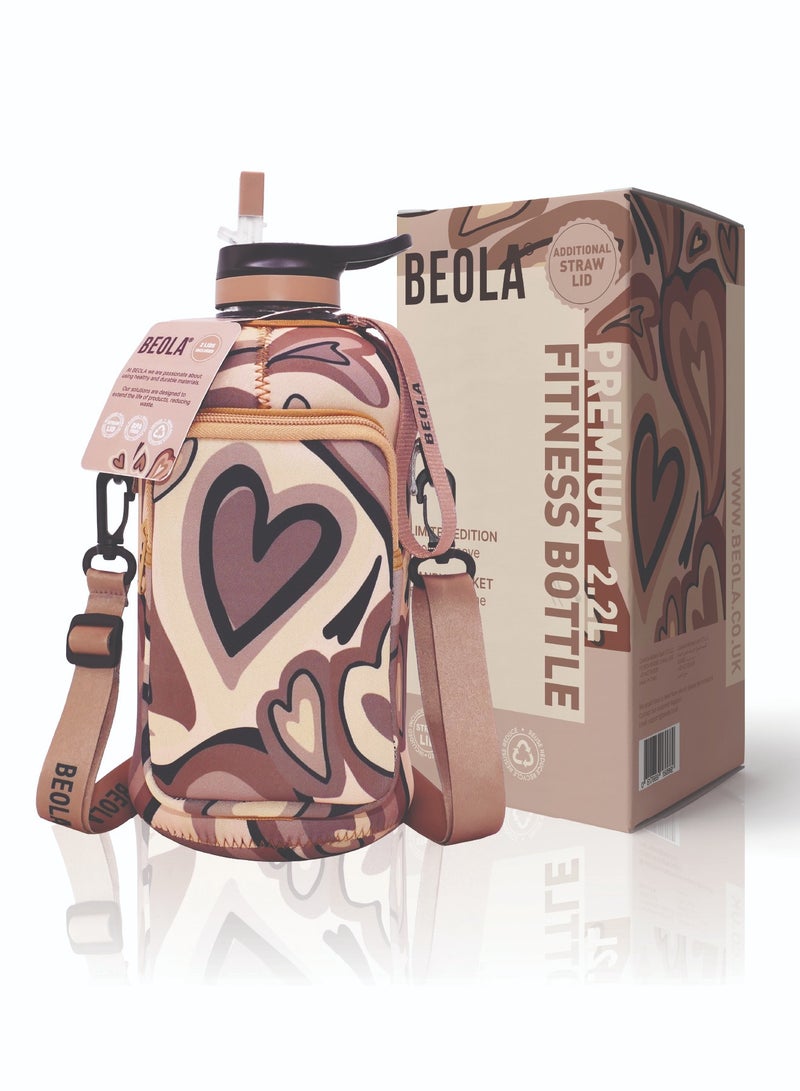 BEOLA زجاجة مياه كبيرة للجيم نصف جالون مع حافظة، باور نيود - 2.2 لتر - Image 1