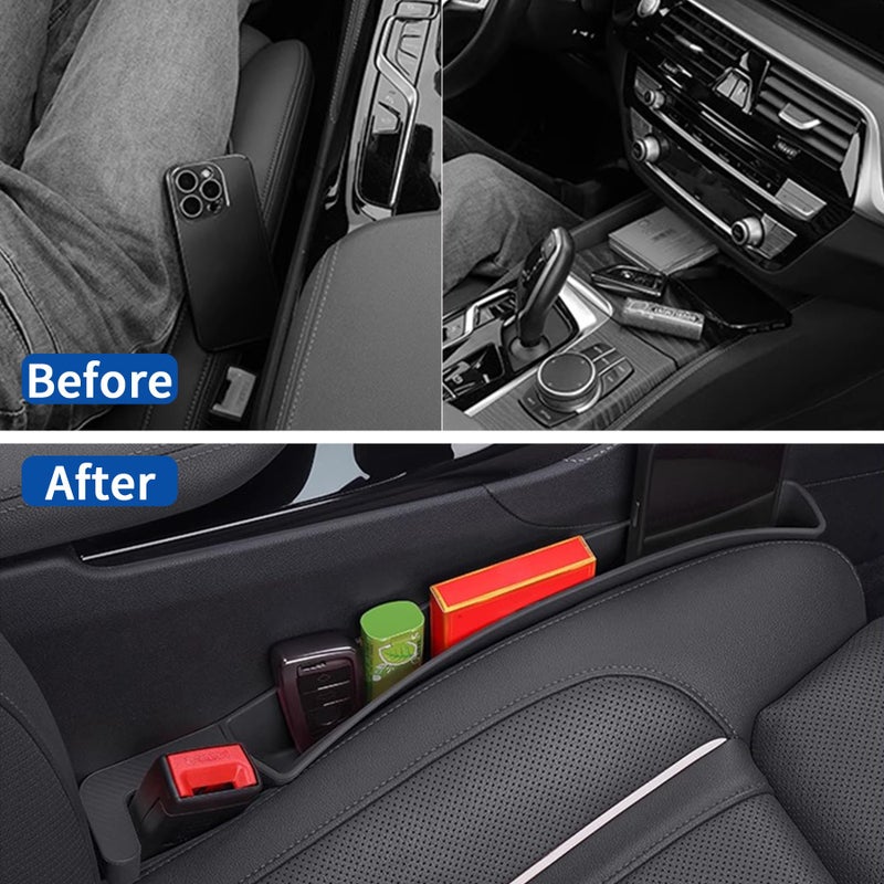 Weihao 2 Packs Car Seat Gap Filler Organizer, Dual Slot Car Seat Gap Organizer, Gap Filler for Car, SUV, Trunk, Sedan Side Seat Gap Between Seat and Console, Car Seat Gap Plug with Storage Slot (Black) - Image 2