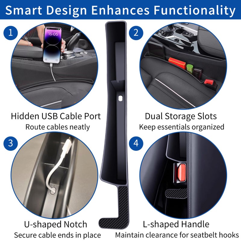 Weihao 2 Packs Car Seat Gap Filler Organizer, Dual Slot Car Seat Gap Organizer, Gap Filler for Car, SUV, Trunk, Sedan Side Seat Gap Between Seat and Console, Car Seat Gap Plug with Storage Slot (Black) - Image 3