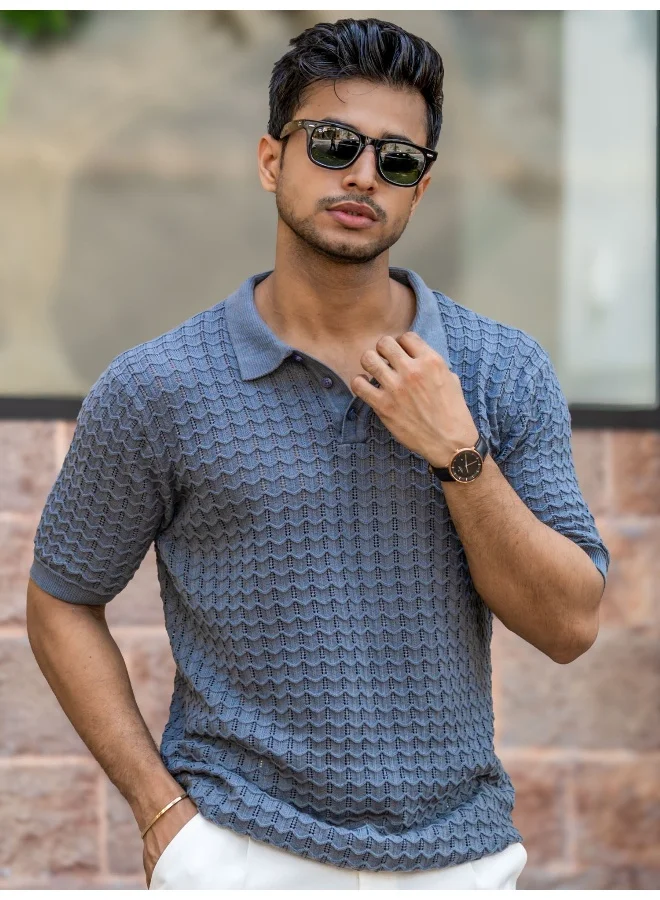 مانياك تيشيرت بولو رجالي بأكمام نصفية من القطن المحبوك المسطح بلون رمادي داكن