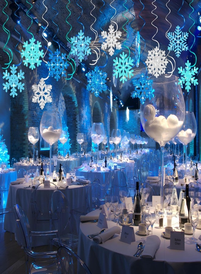 مون بوت 40 قطعة من زينة ندفات الثلج الشتوية المعلقة - ديكور سقف مستوحى من عالم العجائب المتجمد لعيد الميلاد، مناسب لحفلات استقبال المولود الجديد وأعياد الميلاد والعطلات - Image 2