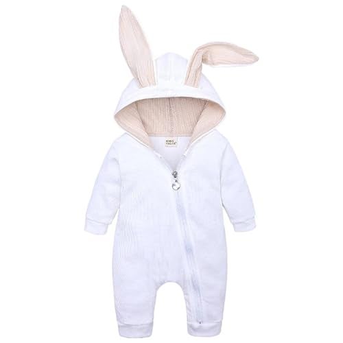 OLLULL Baby Bunny Costume, Girl or Boy Easter Outfit, Unisex Toddler Rabbit Dress Up Romper, Color White 3-6 Months - Image 1