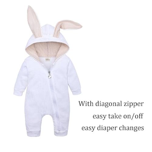 OLLULL Baby Bunny Costume, Girl or Boy Easter Outfit, Unisex Toddler Rabbit Dress Up Romper, Color White 3-6 Months - Image 5