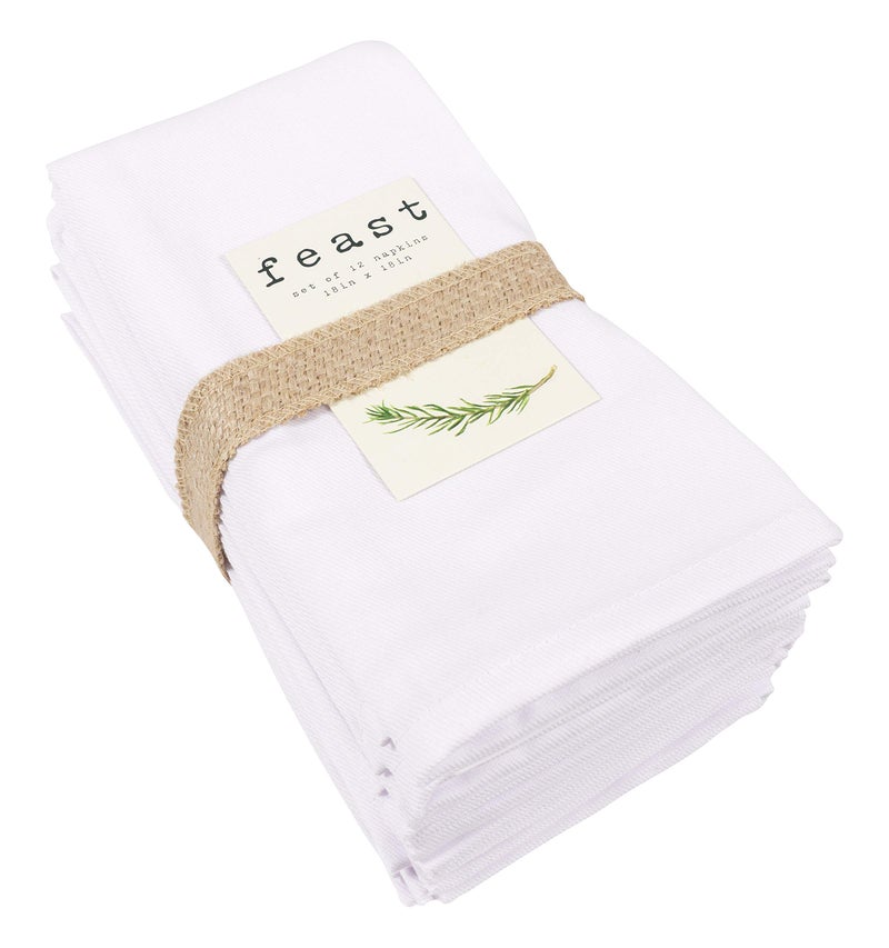 KAF Home Feast Dinner Napkins  Set of 12 Oversized EasyCare Cloth Napkins 18 x 18 Inches  White