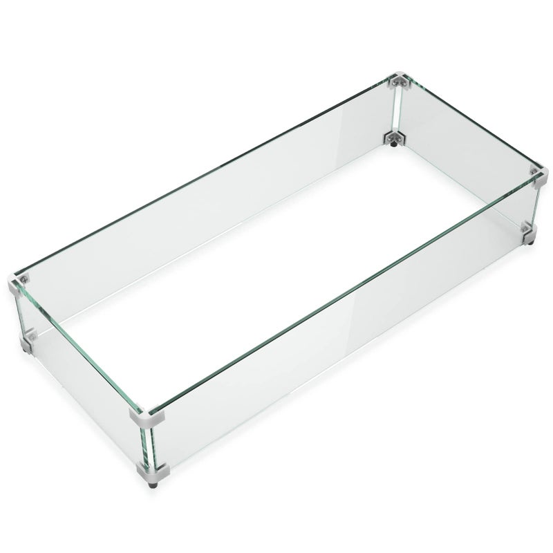 GASPRO 29 x 13 Inch Glass Wind Guard for Rectangular Fire Pit Table, Thick and Sturdy Tempered Glass Panel with Hard Aluminum Corner Bracket & Rubber Feet, Easy to Assemble - Image 1