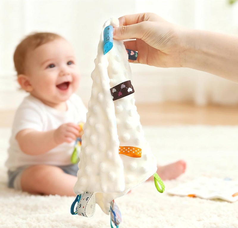 CREVENT Security Blanket for Babies, Soft Baby Lovey Comforter, Sensory Plush Blanket for Baby Girls, Calming Sleep Companion, 10" x 10" 2pcs - Image 3