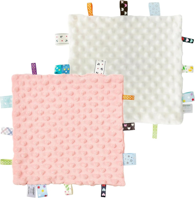 CREVENT Security Blanket for Babies, Soft Baby Lovey Comforter, Sensory Plush Blanket for Baby Girls, Calming Sleep Companion, 10" x 10" 2pcs - Image 1