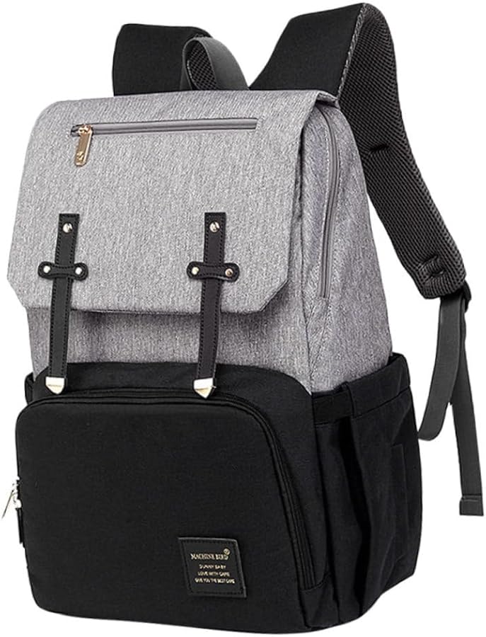 حقيبة ظهر للحفاضات ذات سعة كبيرة مقاومة للماء للأمهات للسفر والتخييم والتسوق باللون الرمادي - Image 1