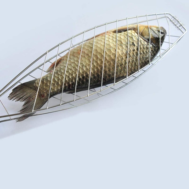 FYCAN Metal Fish Barbecue Basket Nonstick Mesh Clip Wooden Handle Fish Grilled Barbecue Clip Outdoor Barbecue Tool Stainless Steel Grill Rack Roast Folder Tool with Heat Resistant Soft Grip Handle1 - Image 4