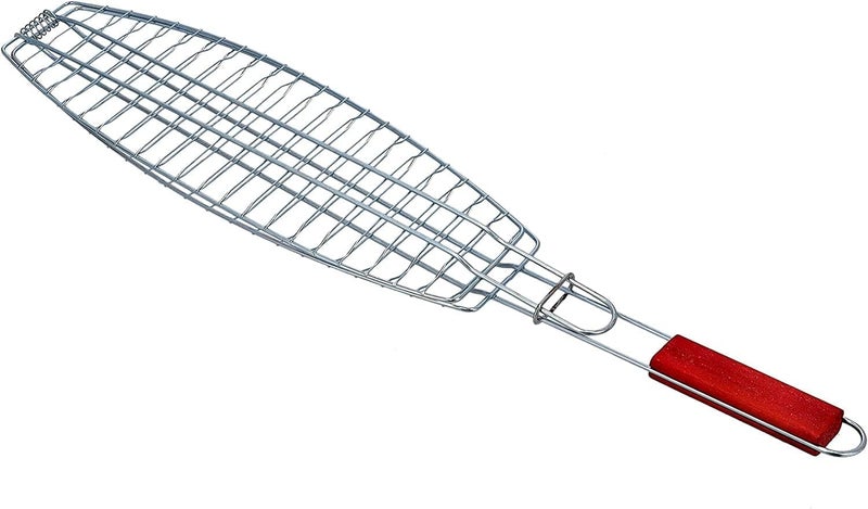 FYCAN Metal Fish Barbecue Basket Nonstick Mesh Clip Wooden Handle Fish Grilled Barbecue Clip Outdoor Barbecue Tool Stainless Steel Grill Rack Roast Folder Tool with Heat Resistant Soft Grip Handle1 - Image 1