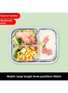 Generic High Borosilicate Glass Fresh-keeping Bowl With Lid Microwave Oven Partition Household Bento Box Family Glass Bowl Heating Lunch Box-Specifications:Large Length Three-division 960ml-Color:dark Green  - Image 1