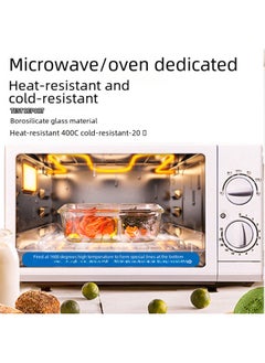 Generic High Borosilicate Glass Fresh-keeping Bowl With Lid Microwave Oven Partition Household Bento Box Family Glass Bowl Heating Lunch Box-Specifications:Large Length Three-division 960ml-Color:dark Green  - Image 4