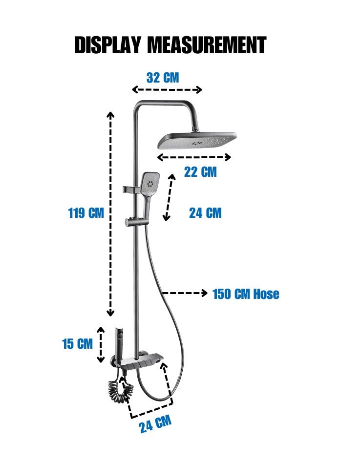 MODI Square Shaped Shower Panel with 5-Function Hand Shower & Rainfall Overhead – ABS + Stainless Steel, Brass Diverter, Adjustable Slider - Image 2