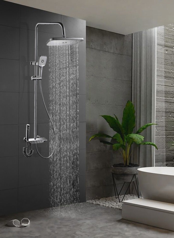 MODI Square Shaped Shower Panel with 5-Function Hand Shower & Rainfall Overhead – ABS + Stainless Steel, Brass Diverter, Adjustable Slider - Image 5