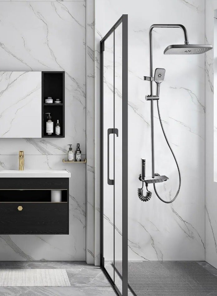 MODI Square Shaped Shower Panel with 5-Function Hand Shower & Rainfall Overhead – ABS + Stainless Steel, Brass Diverter, Adjustable Slider - Image 1
