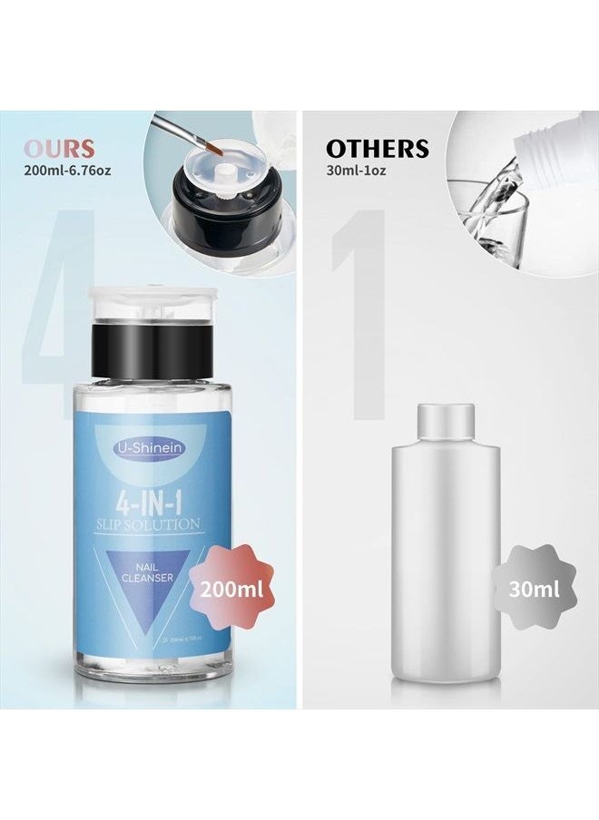 U-Shinein 200ml Nail Slip Solution, 4-in-1 Poly Nail Gel Slip Solution Poly Nail Extension Gel Liquid Slip Solution Builder Gel, Nail Cleaner Liquid Nail Polish Remover with Nail Brush Nail Art  - Image 5