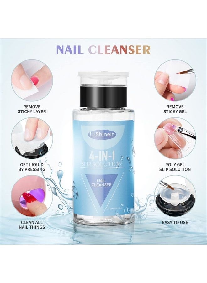 U-Shinein 200ml Nail Slip Solution, 4-in-1 Poly Nail Gel Slip Solution Poly Nail Extension Gel Liquid Slip Solution Builder Gel, Nail Cleaner Liquid Nail Polish Remover with Nail Brush Nail Art  - Image 4