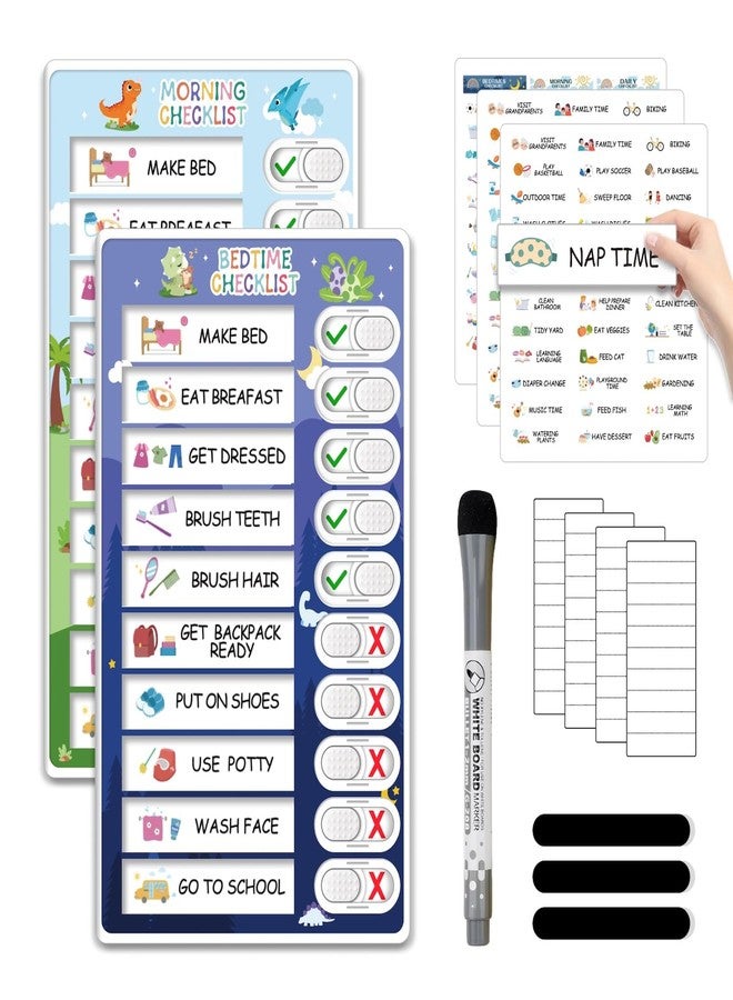CustomMaster Upgraded 2 in 1 Bedtime/Morning Routine Chart - Magnetic Chore Chart for Toddlers, Cute Visual Schedule Board for Home, Kids Checklist to Do List ADHD Tools - Image 1