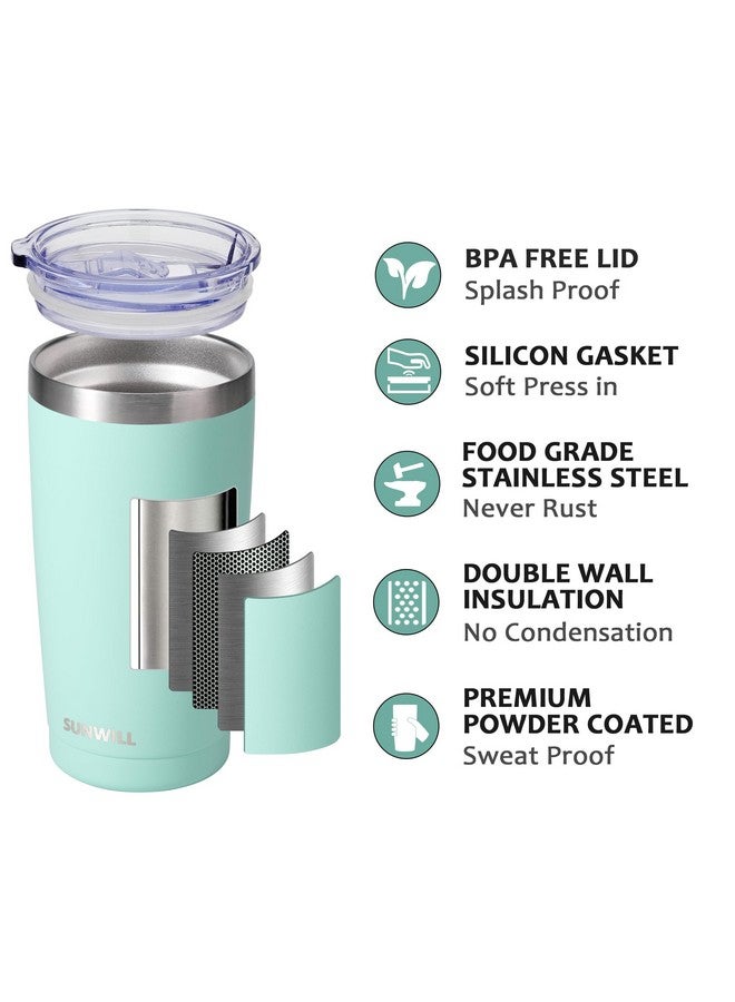 SUNWILL Travel Coffee Mug with Lid, 20 oz Tumbler Set of 2, Insulated Stainless Steel Cup for Water, Tea, Powder Coated Sakura & Mint - Image 2