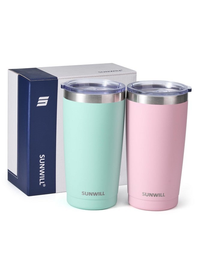 SUNWILL Travel Coffee Mug with Lid, 20 oz Tumbler Set of 2, Insulated Stainless Steel Cup for Water, Tea, Powder Coated Sakura & Mint - Image 4