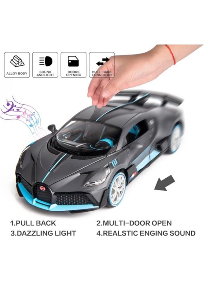 Whynot Bugatti Divo 1:24 Die-Cast Alloy Pull Back Car Model with Light & Sound – Supercar Toy for Kids & Collectors (Grey) - Image 2