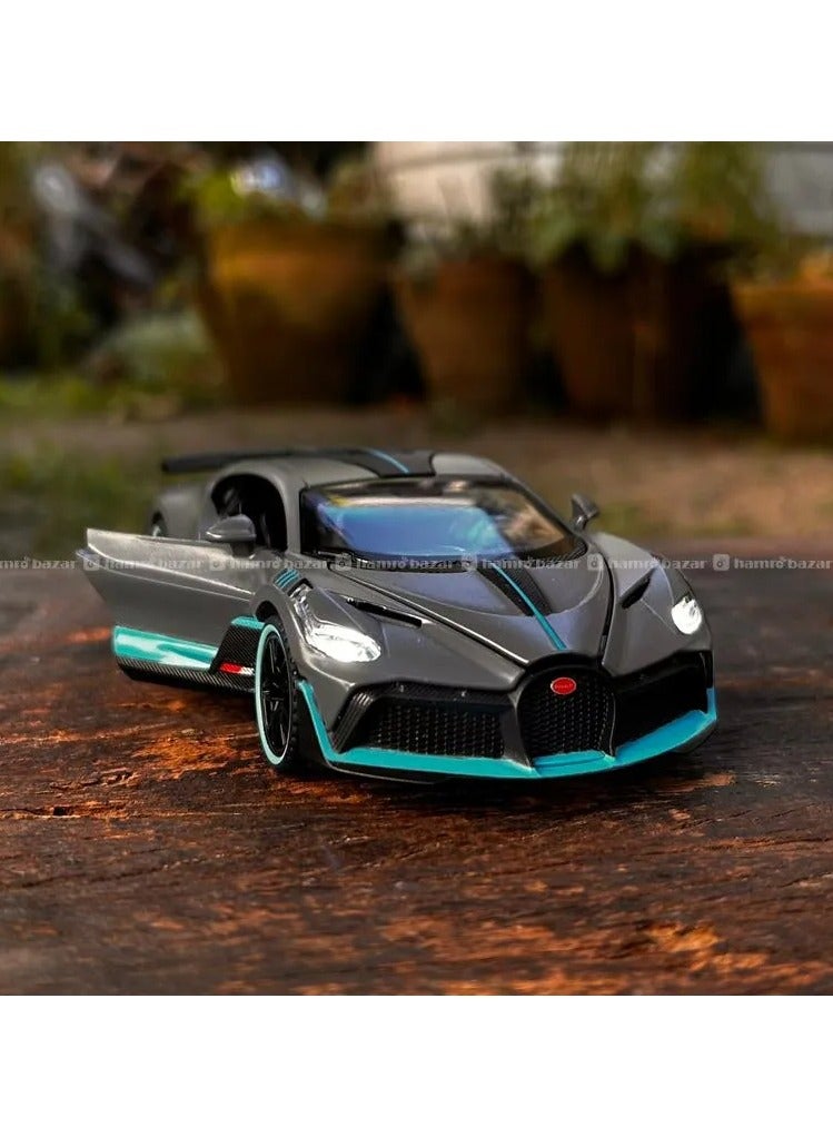 Whynot Bugatti Divo 1:24 Die-Cast Alloy Pull Back Car Model with Light & Sound – Supercar Toy for Kids & Collectors (Grey) - Image 3