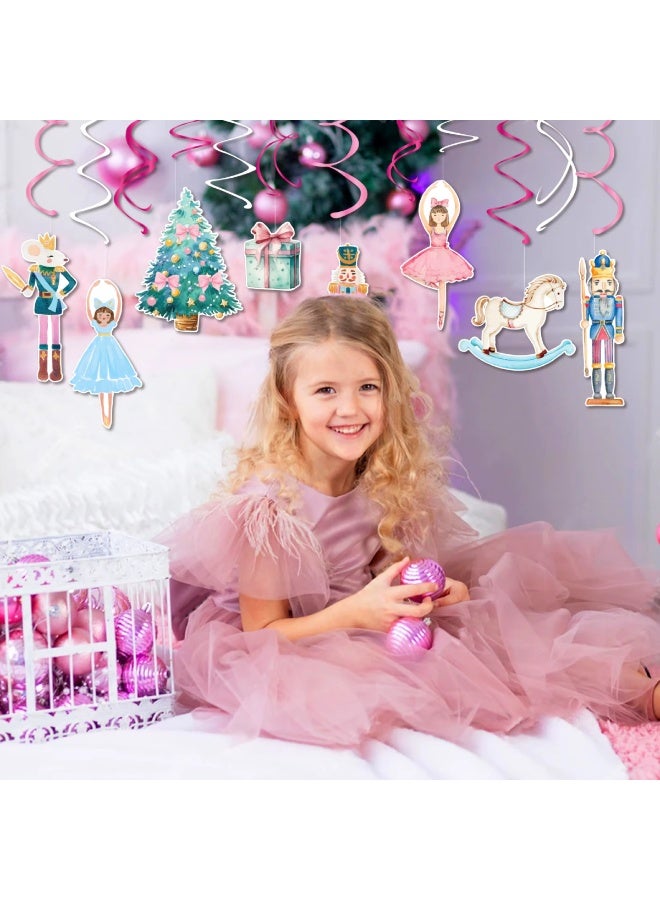 ThePartyPopper Nutcracker Christmas Hanging Swirl Decorations – 30 PCS Holiday Ceiling Swirls with Ballerina, Soldier, Tree & Gift Cutouts – Xmas Party Decor for Home - Image 2